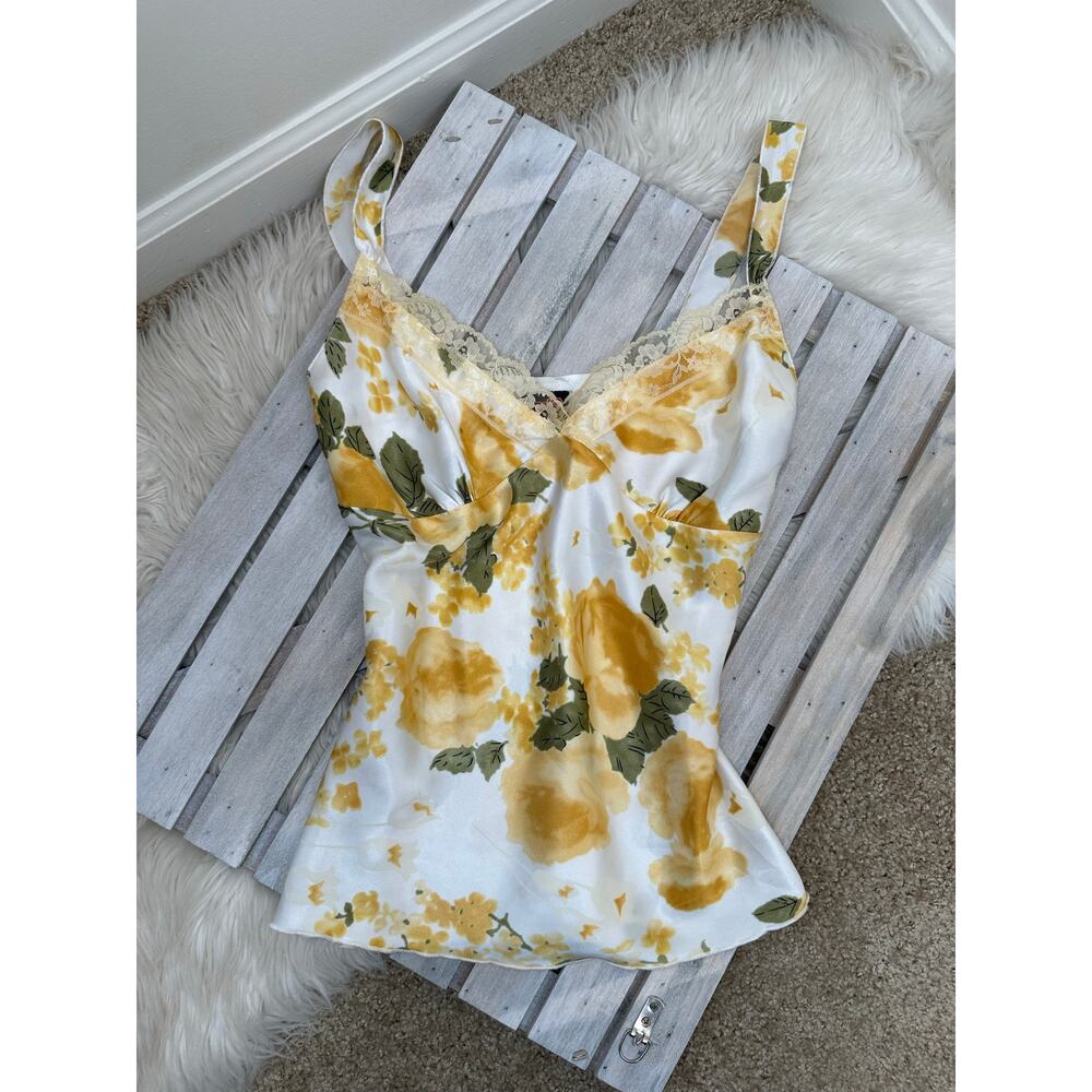 Y2K TG USA Floral Lace Satin Tank Top Blouse